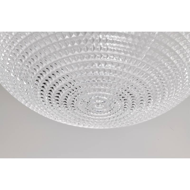 Gruste Brass Flushmount Ceiling Lamp with Pyramidical Patterned Glass Globe Shade