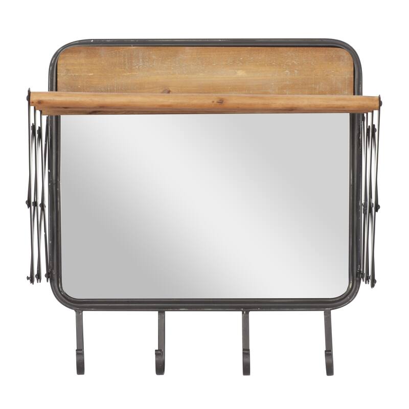 Metal 4 Hanger Wall Hook with Extended Top Rack and Mirror - Brown - Roche River Decor