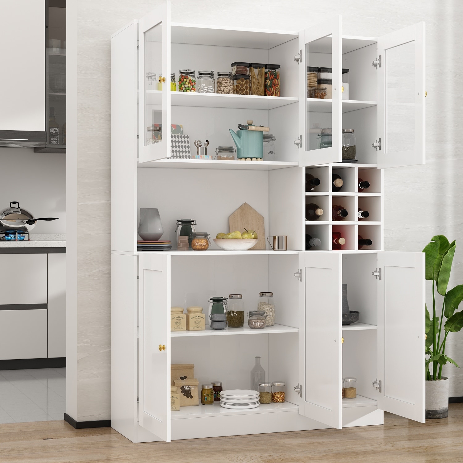 Kerrogee Buffet Kitchen Pantry Storage Cabinet Storage Hutch Acrylic Glass - 70.9x47.2 - White