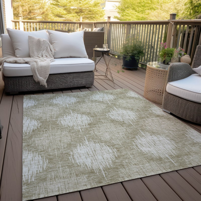 Machine Washable Indoor/ Outdoor Chantille Contemporary Geo Rug - Taupe - 9' x 12'