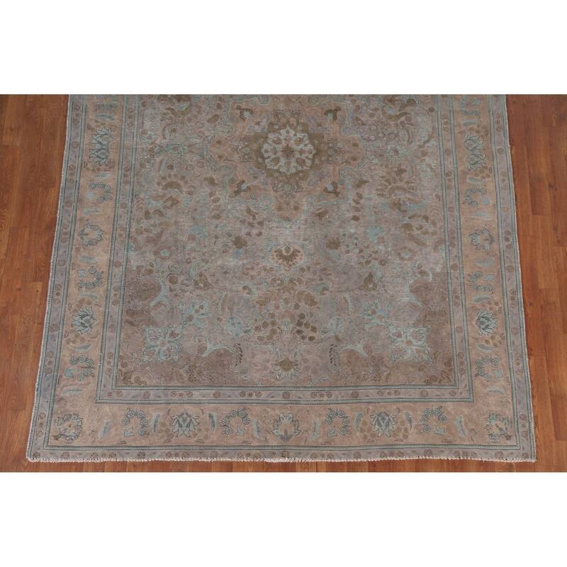 Hand Knotted Oriental 100% Wool Carpet Traditional Floral Brown Tabriz Area Rug - 9' 4'' X 6' 8''