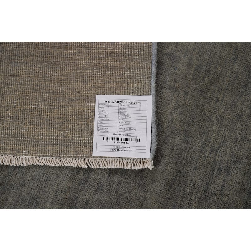 Gray Gabbeh Oriental Rug Hand-Knotted Solid Wool Carpet - 3'4" x 4'11"