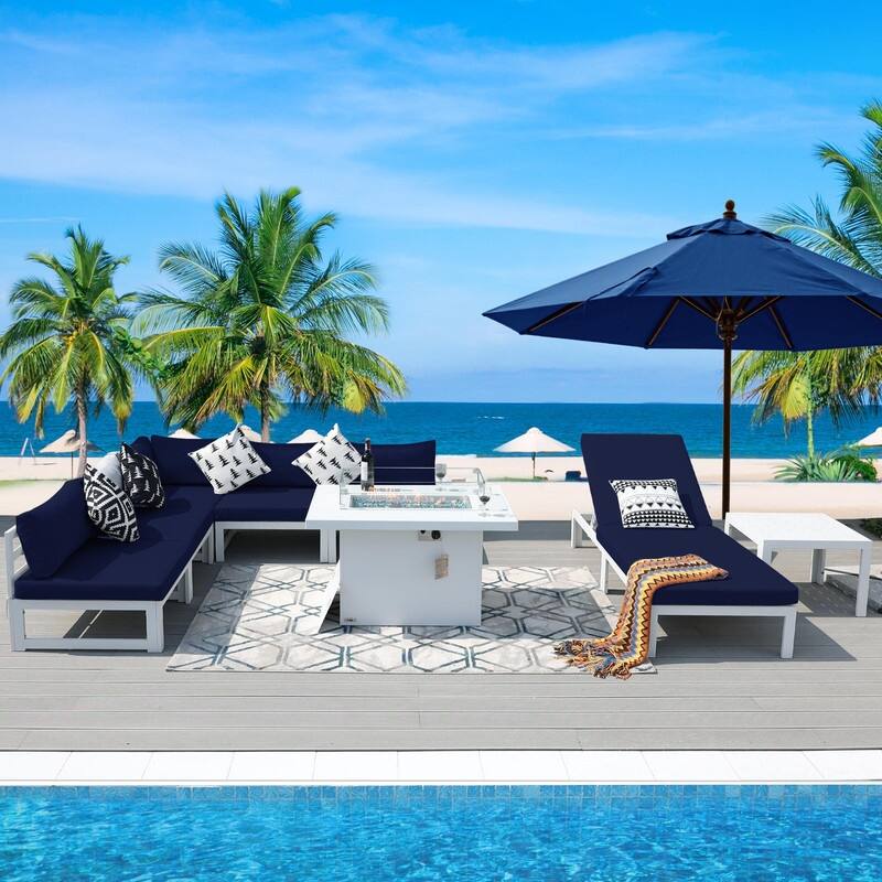 FINCATI White Aluminum Modern Patio Furniture Sectional Sofa Set with Cushion
