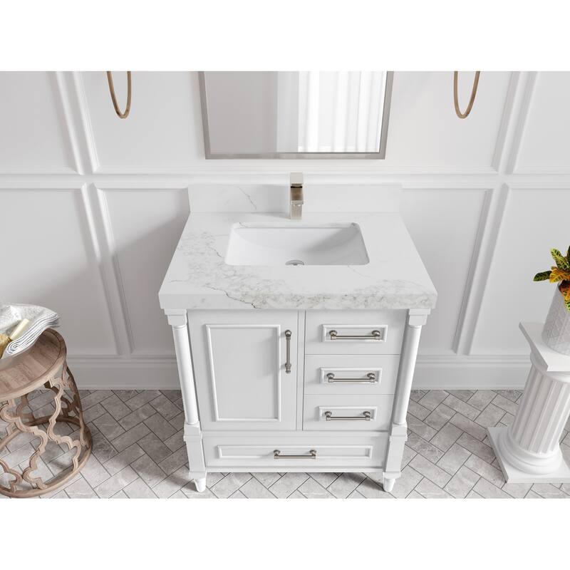 Willow Collections 30 in. W x 22 in. D Aberdeen Single Sink Bathroom Vanity with Countertop - 2" Calacatta Nuvo - White