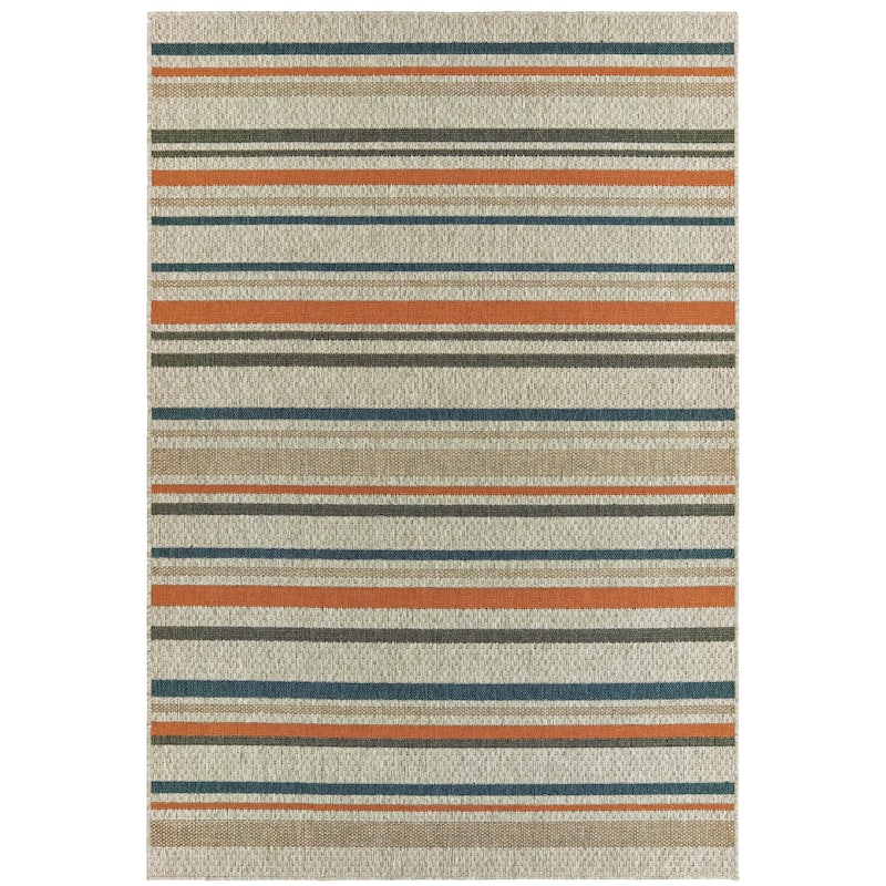 Vista Home Higgins Striped Grey/ Blue Indoor/ Outdoor Area Rug
