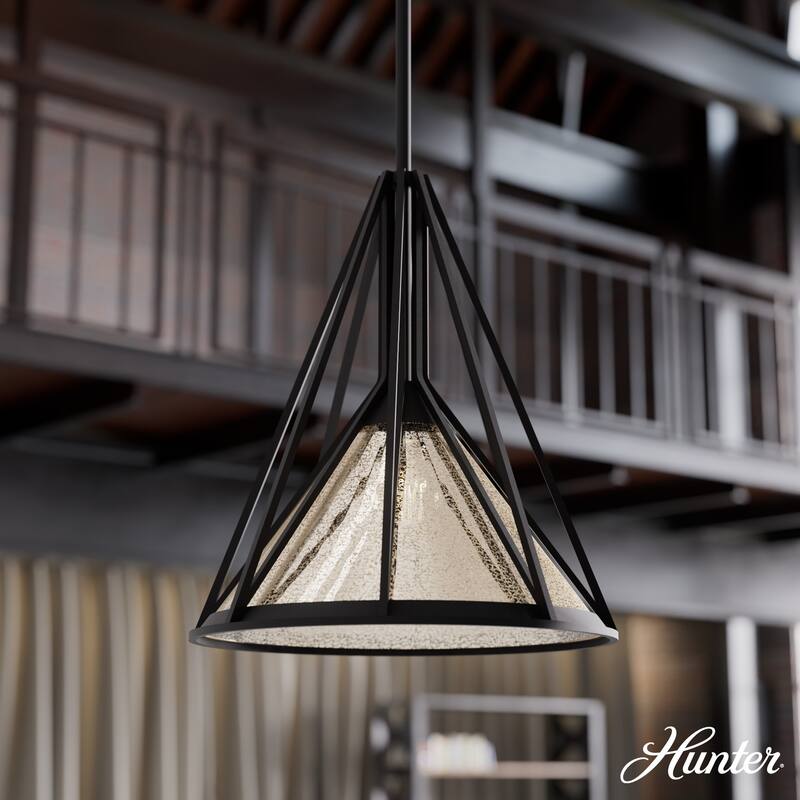 Hunter Rafner Pendant with Mercury Glass, Geometric, Industrial, Craftsman, Kitchen, Dining Room, Entry, Kitchen Island - 13" Medium - Natural Iron