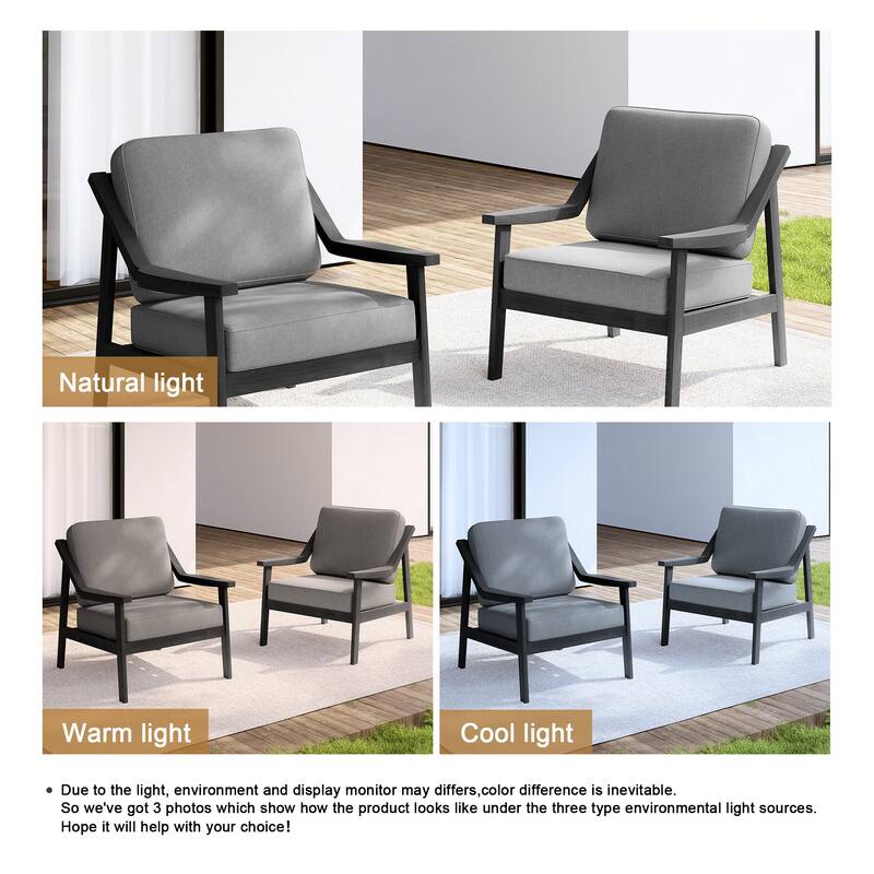 Set of 2 Outdoor Teak Wood Patio Chair with Cushion