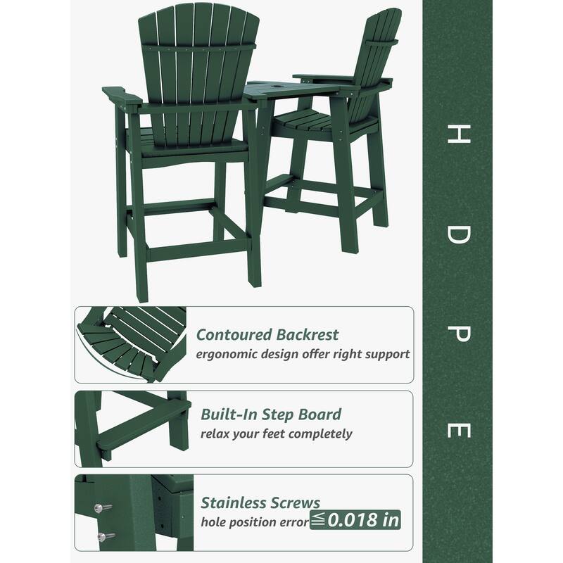 Outdoor Tall Adirondack Chair Set of 2 with Connecting Tray On Sale