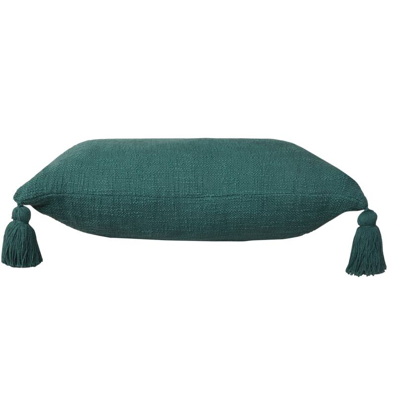 Handwoven Solid Square Cotton Throw Pillow Cover with Tassels - 20" - Green