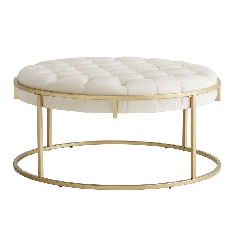 Perdita Gold Finish Velvet Round Tufted Ottoman by iNSPIRE Q Bold