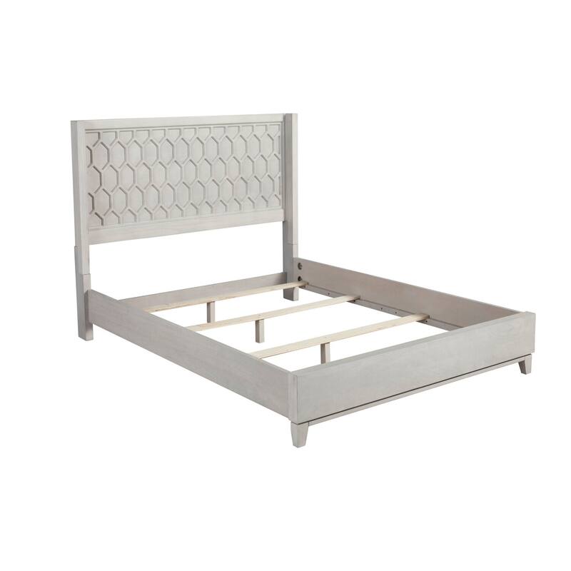Full Size Bed with Panel Headboard - Light Grey Finish - Modern Bedroom Furniture