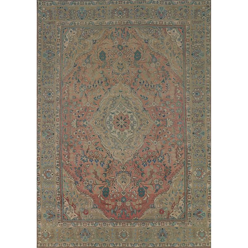 Hand Knotted Oriental 100% Wool Carpet Traditional Floral Pink Tabriz Area Rug - 9' 2'' X 6' 6''