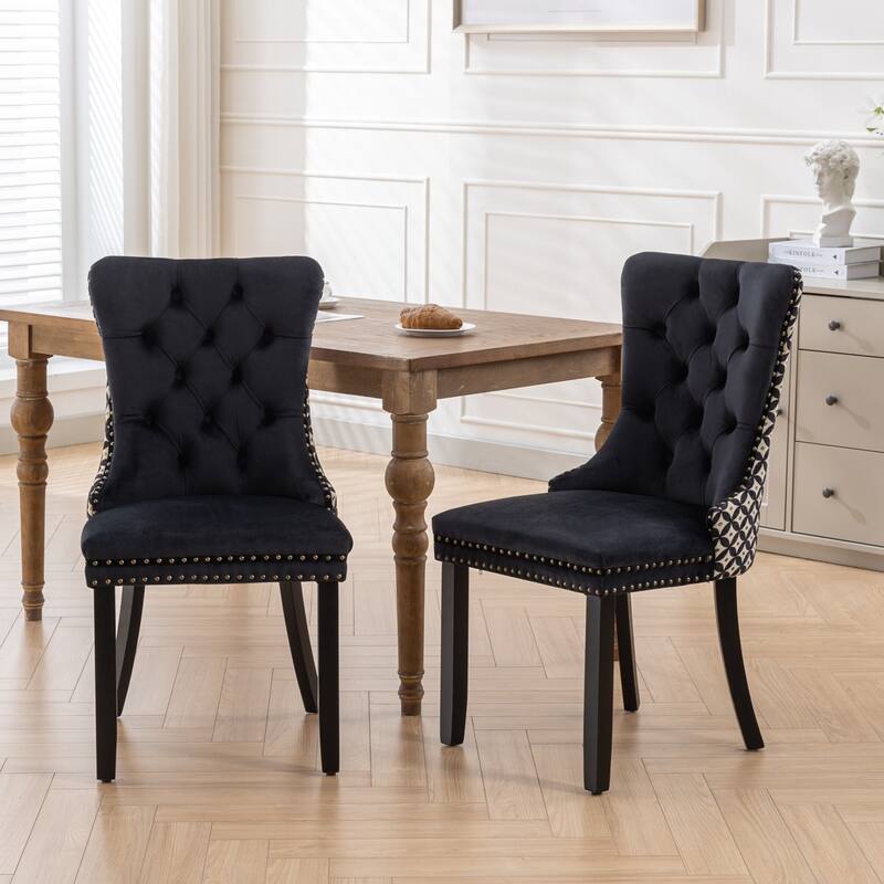 GDF Studio - Nikki Contemporary Wood Velvet Upholstered Dining Chairs with Tufted Design - Set of 2