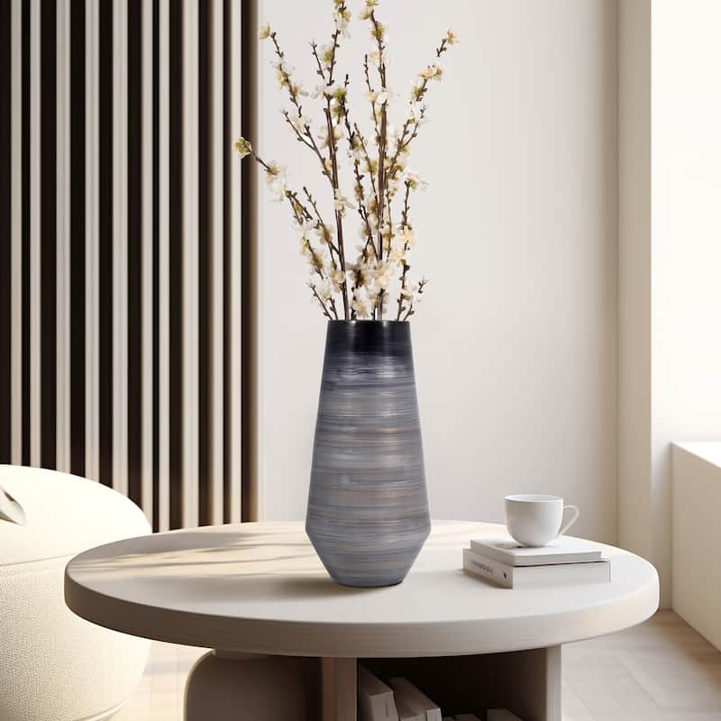 Sagebrook Home Modern Neutral Gray/Black Glass, 15" Enameled Vase - 8" x 8" x 15" - Enameled Multi