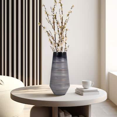 Sagebrook Home Modern Neutral Gray/Black Glass, 15" Enameled Vase