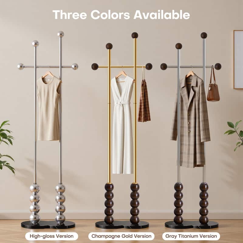 Metal Freestanding Coat Rack with Heavy Duty Marble Base - 70"H x 19.7"W (top) × 17.7"(base) x 9.8"D