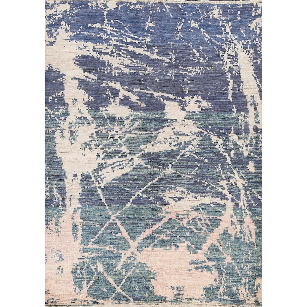 Contemporary Abstract Oriental Wool Area Rug Hand-knotted Foyer Carpet - 4'11" x 6'11"