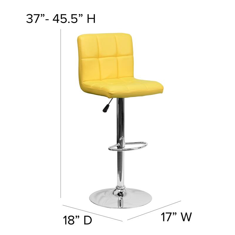 Contemporary Quilted Vinyl Adjustable Height Barstool with Chrome Base