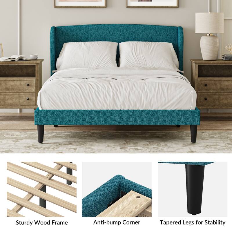 Gerald Upholstered Traditional Wingback Platform Bed By HULALA HOME