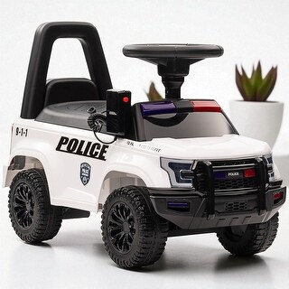 Kids Police Push Ride-On Car with PA System, Horn, Steering Wheel & Storage, Foot-to-Floor Sliding Toy for Ages 18-60 Months