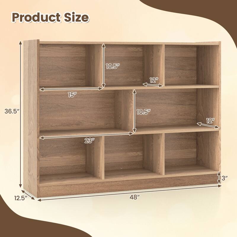 Costway 3-tier Open Bookcase 8-Cube Bookshelf Storage Display Cabinet - 48'' x 12.5'' x 36.5''