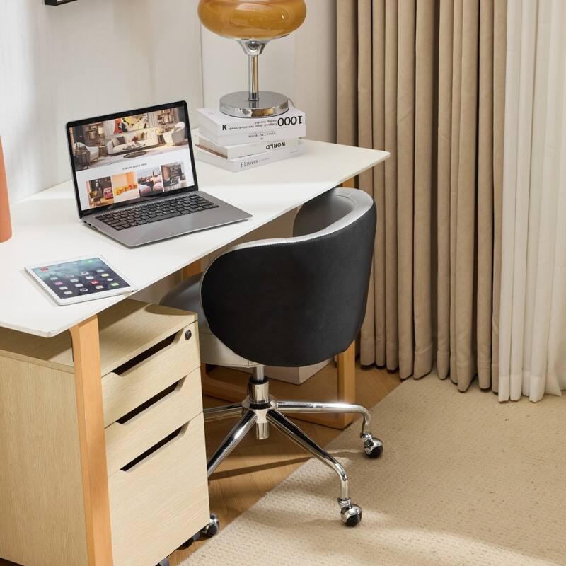 Modern PU Swivel Chair Armless Adjustable Rolling Office Desk Chair with Wheels and Backrest Support - N/A