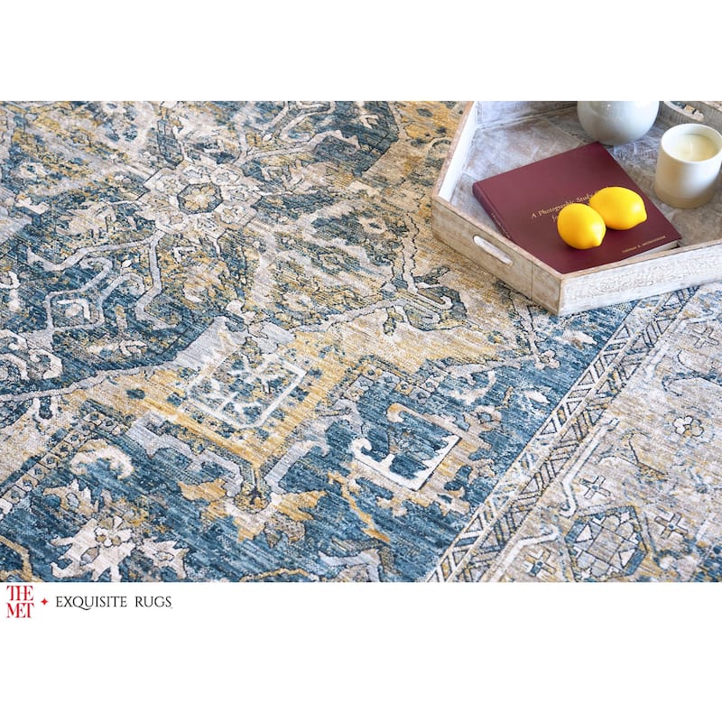 The Met X Exquisite Rugs Antique Loom Blue/Beige Area Rug.