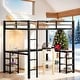 preview thumbnail 2 of 13, Full Metal Loft Bed with Desk and Shelves,Loft Bed Frame for Bedroom, Black with Vintage Wood
