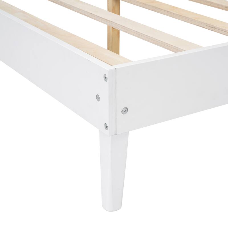 Queen Size Wooden Platform Bed Frame with Nightstands and Built-in Lamps, Elegant Rattan and Wood Design Bedroom Furniture
