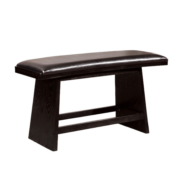 Modern Counter Height Bench With Leather Padded Seat And Black Finish