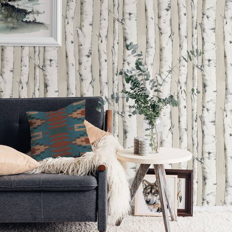 Trees Barack Pioneer Off-White Birch Tree 33' L X 20.5 W Wallpaper Roll - Off-White