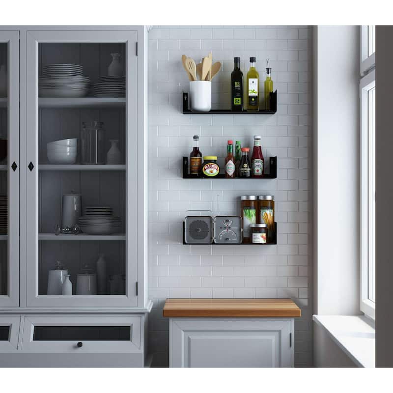 Wallniture Bali U Shape Floating Shelf, 17'' Metal Bookshelf, Wall Mount Shelving, White/Black options