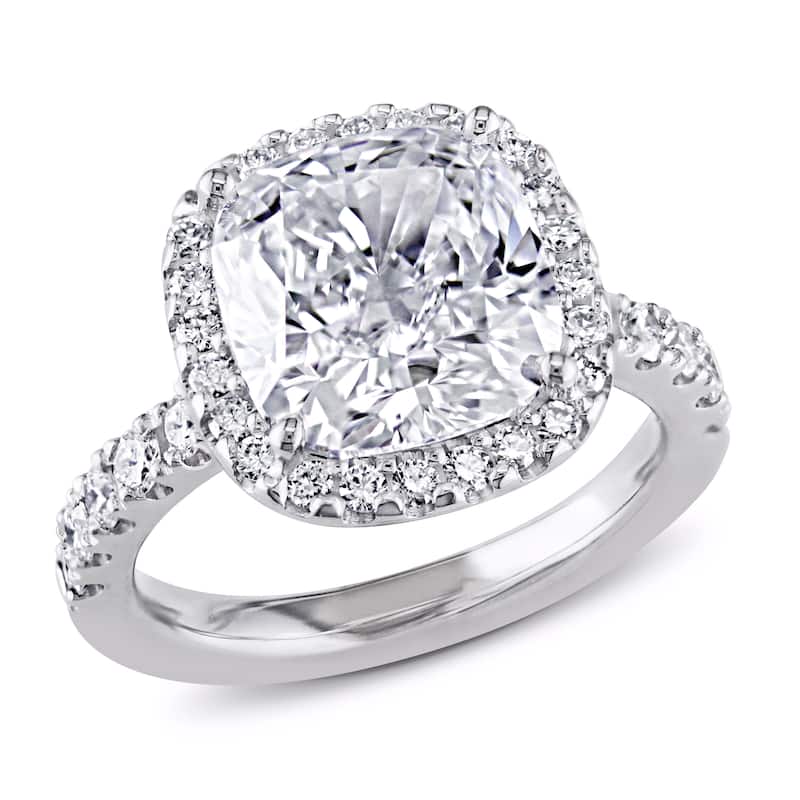 Miadora 5 5/8ct TDW Cushion Cut and Round Diamond Halo Engagement Ring in 19k White Gold