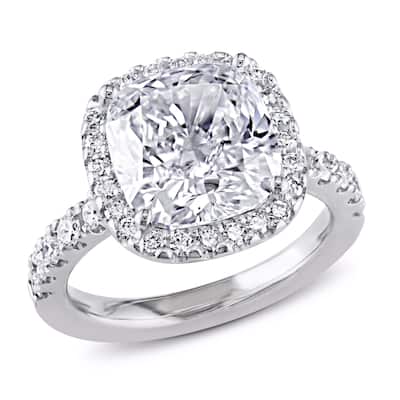 Miadora 5 5/8ct TDW Cushion Cut and Round Diamond Halo Engagement Ring in 19k White Gold