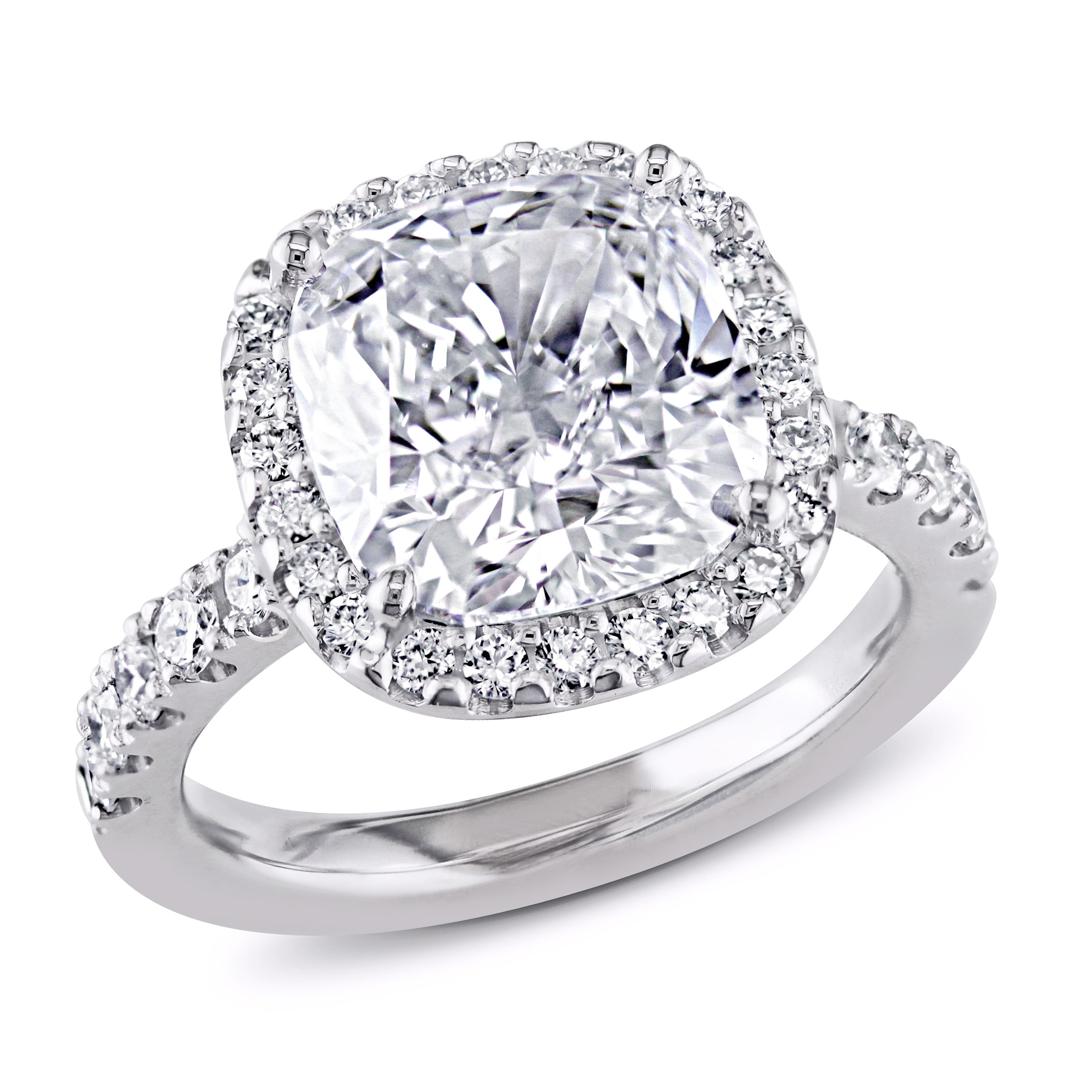 Miadora 5 5/8ct TDW Cushion Cut and Round Diamond Halo Engagement Ring in 19k White Gold