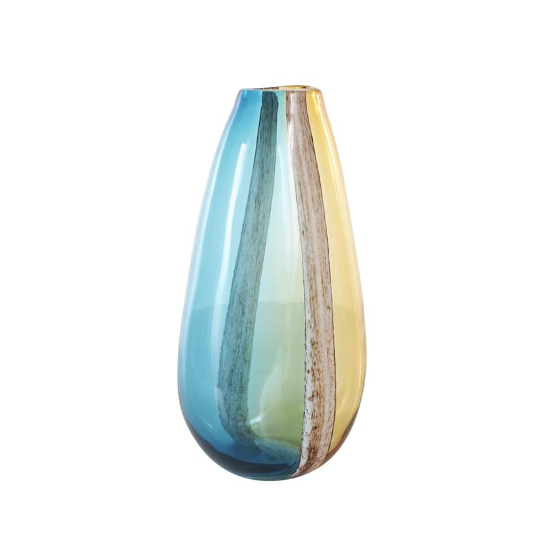 Glass Ombre Decorative Vase with Brown Textured Stripe Details - Multi Colored - Roche River Decor