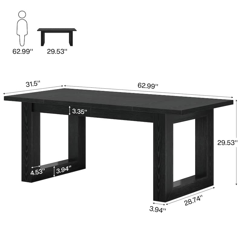 Farmhouse Dining Table for 4-6 People, 63-Inch Wood Kitchen Table