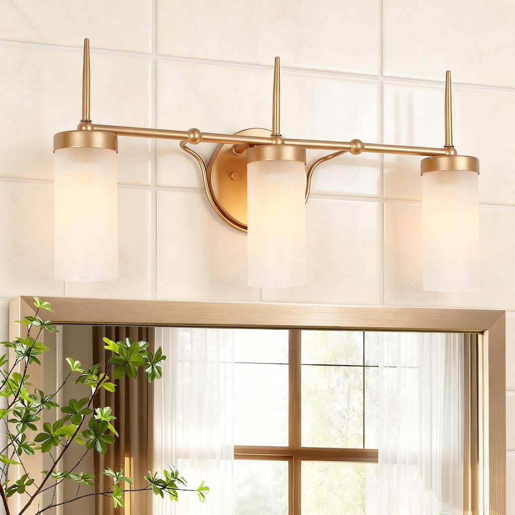 Modern Gold 3-Light Linear Bathroom Vanity Lights Frosted Glass Wall Sconces - 22" L x 5" W x 11" H