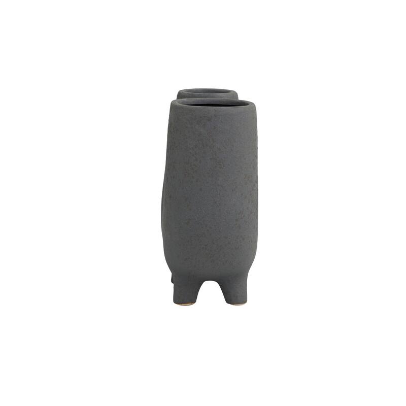 CosmoLiving by Cosmopolitan Dark Gray Ceramic U-Shaped Abstract Decorative Vase with Small Feet - 9"W, 8"H