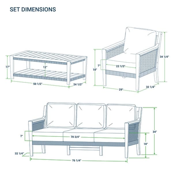 dimension image slide 1 of 3, Cambridge Casual Nassau 4-Piece Teak Wood Outdoor Conversation Set