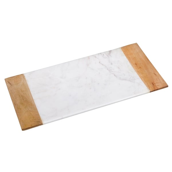 Creative Home OffWhite Marble and Mango Wood Vanity Tray, Bath Towel
