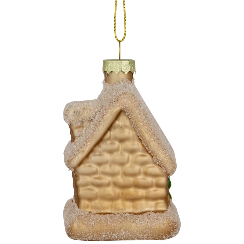 Snowy Country Cabin Glass Christmas Hanging Ornament - 3.25" - Gold Finish