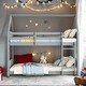 preview thumbnail 2 of 16, Light Grey Wooden Low Height Twin Over Twin Bunk Bed Kids Bed with Guardrails,Ladder