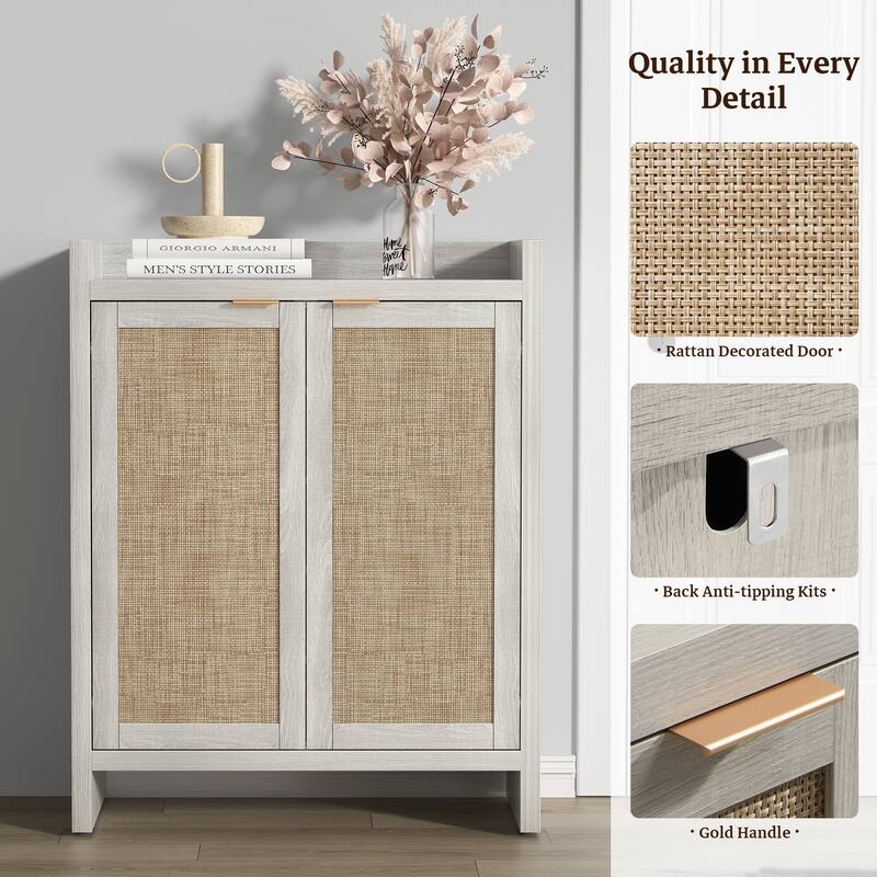 Set of 2 Modern Natural Rattan Shoe Cabinets - 41 x 32.4 x 14.8