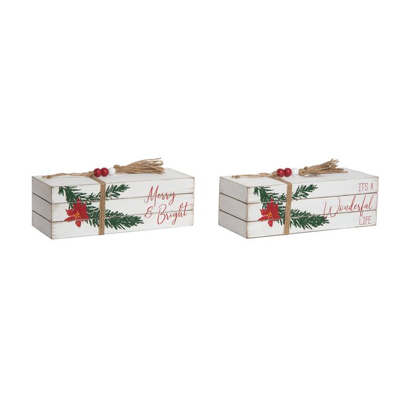Transpac MDF Rustic Book Stack Decor Set of 2 Christmas Home Decorations