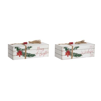 Transpac MDF Rustic Book Stack Decor Set of 2 Christmas Home Decorations