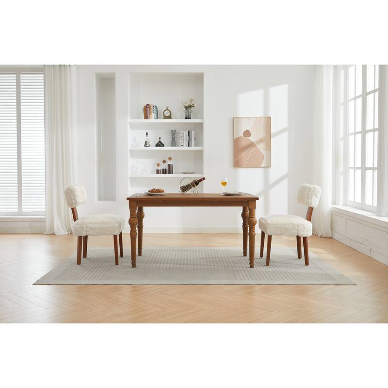 Set of 2 Fur Fabric Modern Armless Dining Chairs With Curved backrest and Solid Wooden Legs for Dining Room Living Room