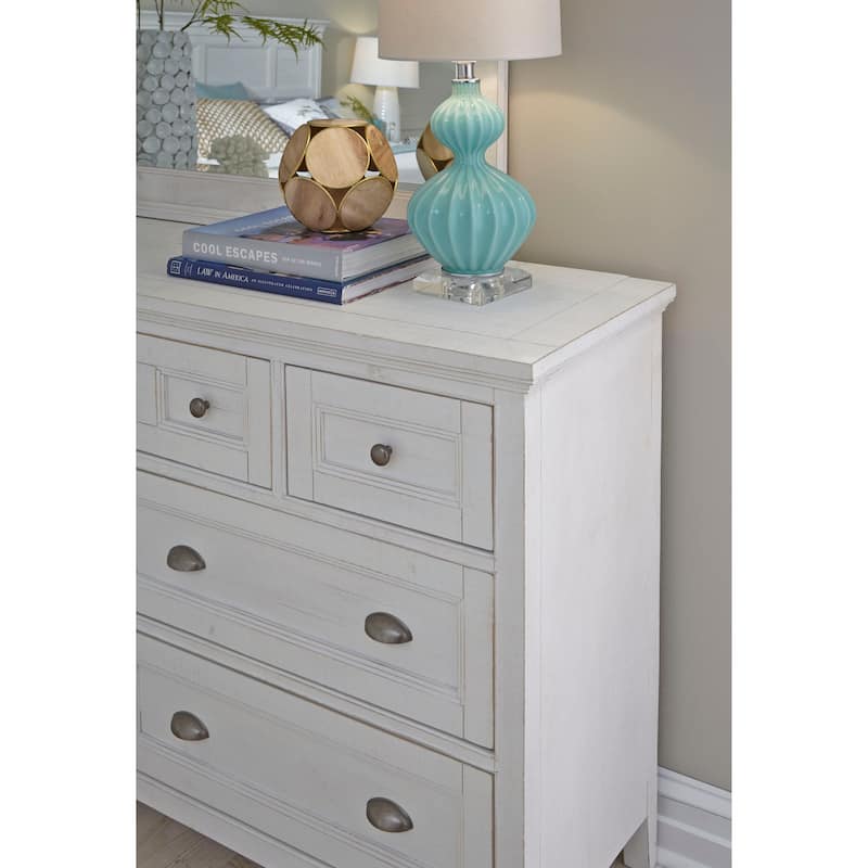 Magnussen Home Heron Cove Chalk White And Dovetail Grey 2 Tone Drawer Dresser With Landscape Mirror