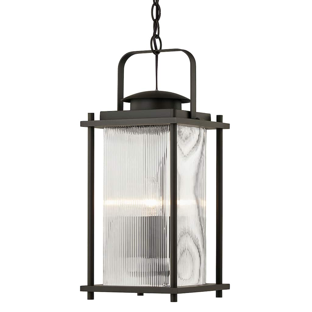 Troy Lighting James Bay 3-light Bronze Hanger with Clear Ribbed Glass