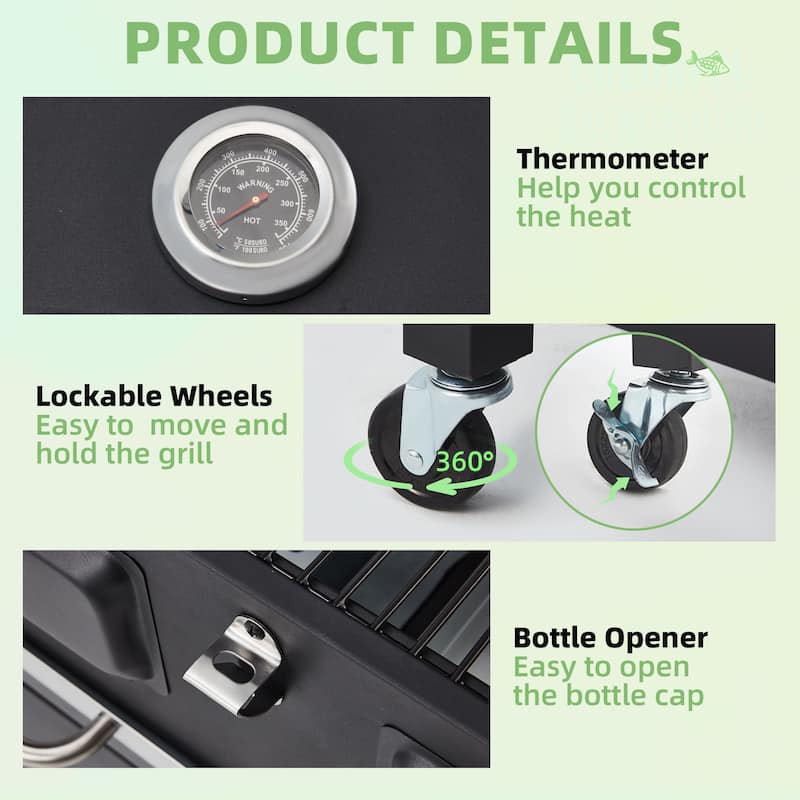 Heavy-Duty Charcoal Grill with Foldable Tables, Enameled Grate, 860 Sq. In. Cooking Area, Adjustable Trays for Outdoors